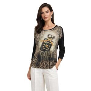 TRICOTTO Women's Lightweight Gold Life Sequined Top/Sweater Black Size Small